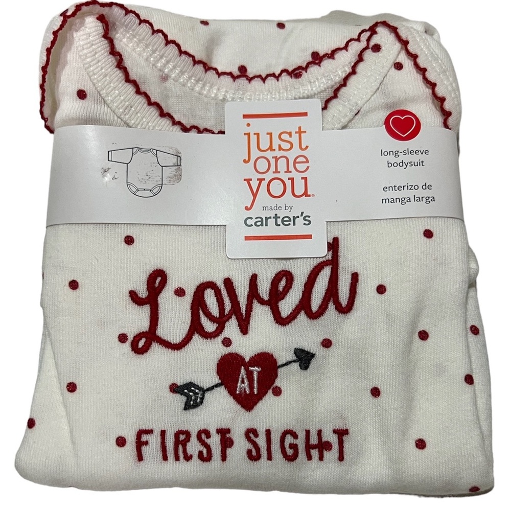 NEW Carters Loved At First Sight Long Sleeve Bodysuit Heart Glitter Polka Dots